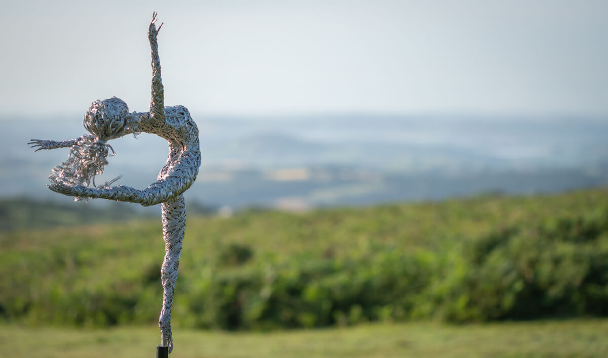 Wire sculpture on landscape Dartmoor