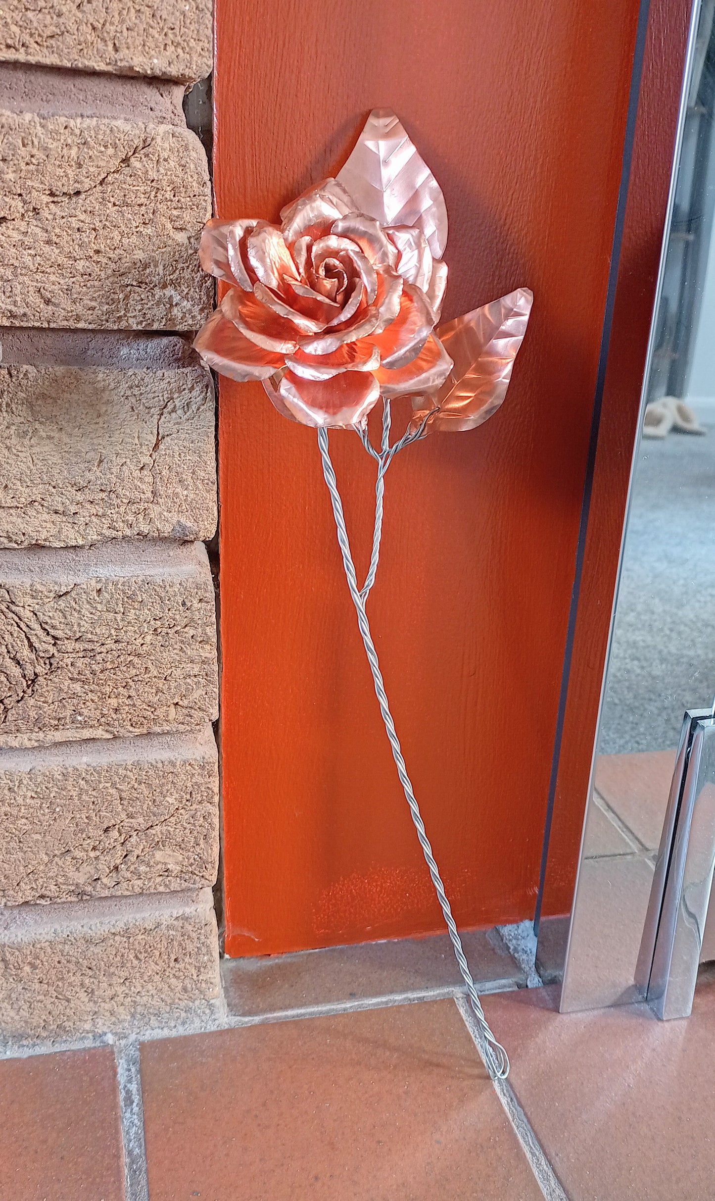 Rose with leaves - Copper and stainless steel