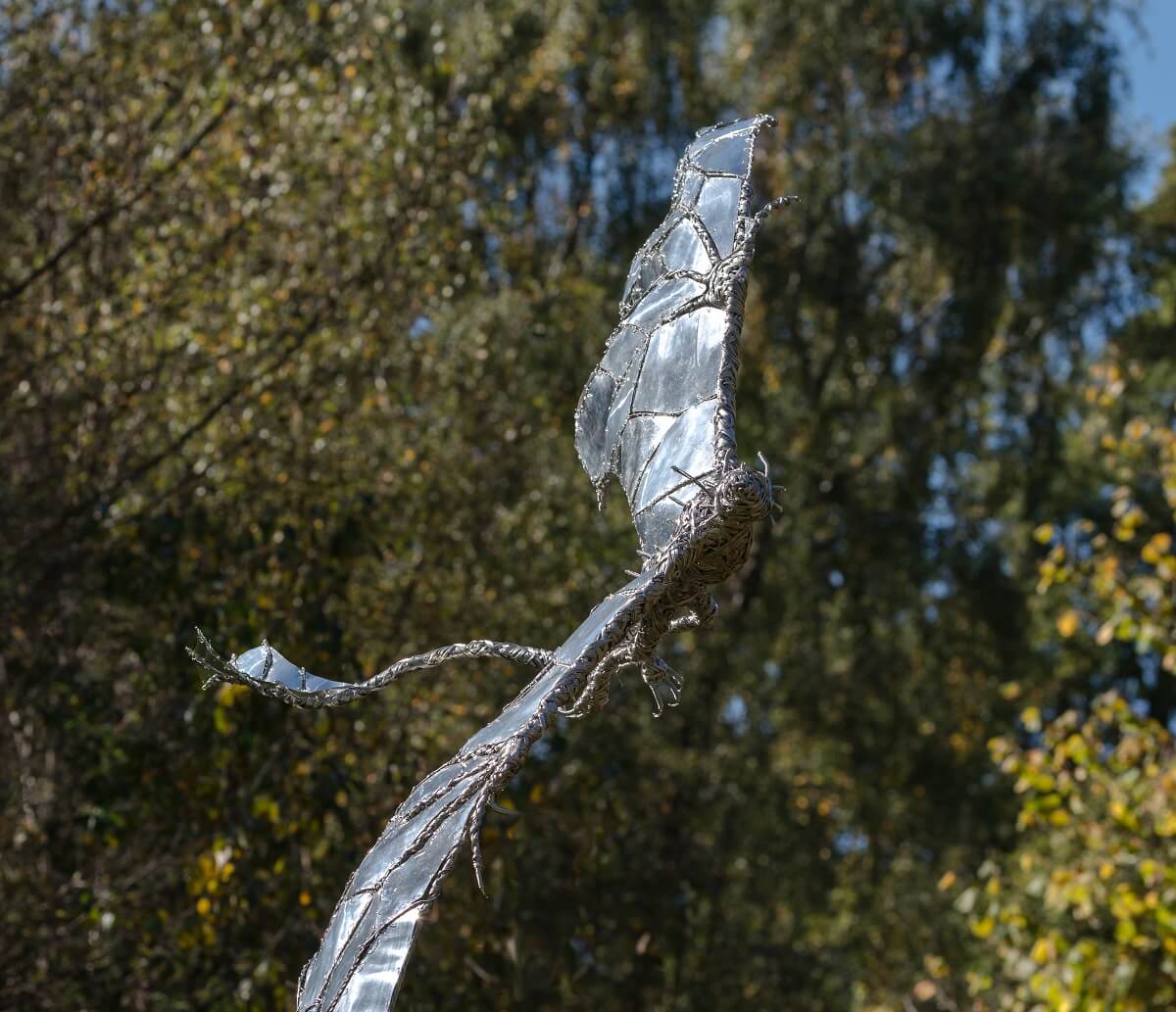 Dragon sculpture flying close up