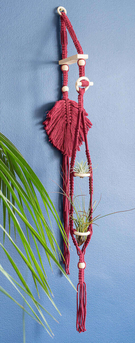 Macrame 2 Tier Air Plant Hanger Wine Red