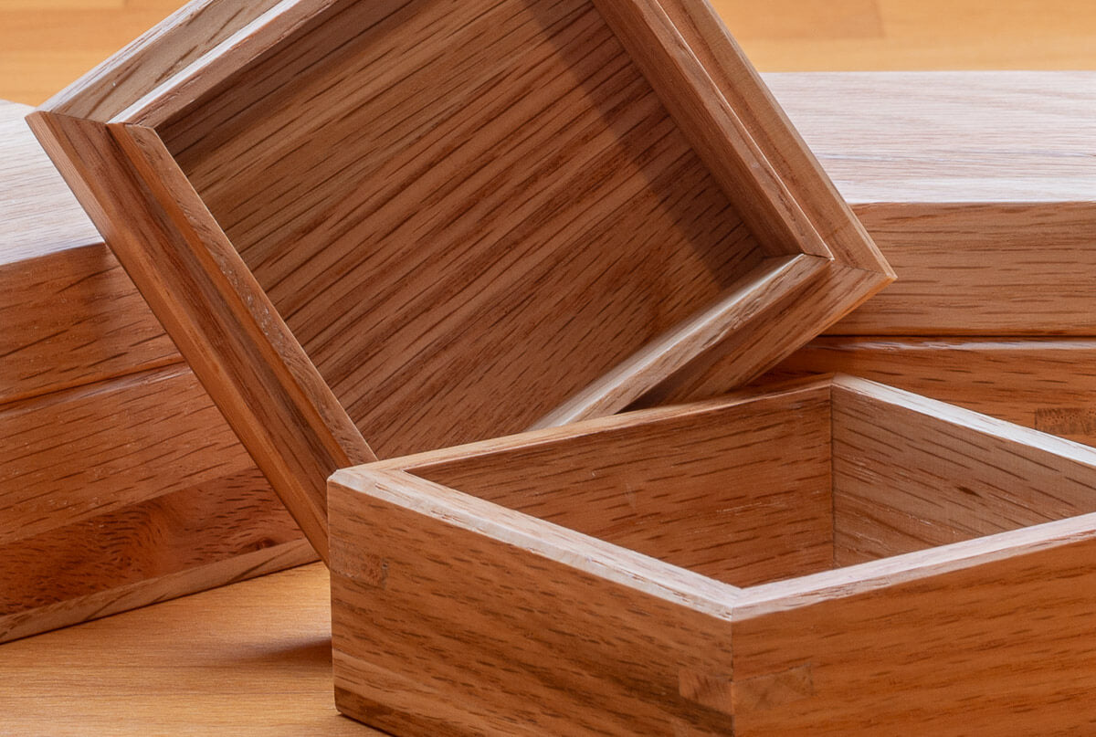 Oak Boxes showing inside of box