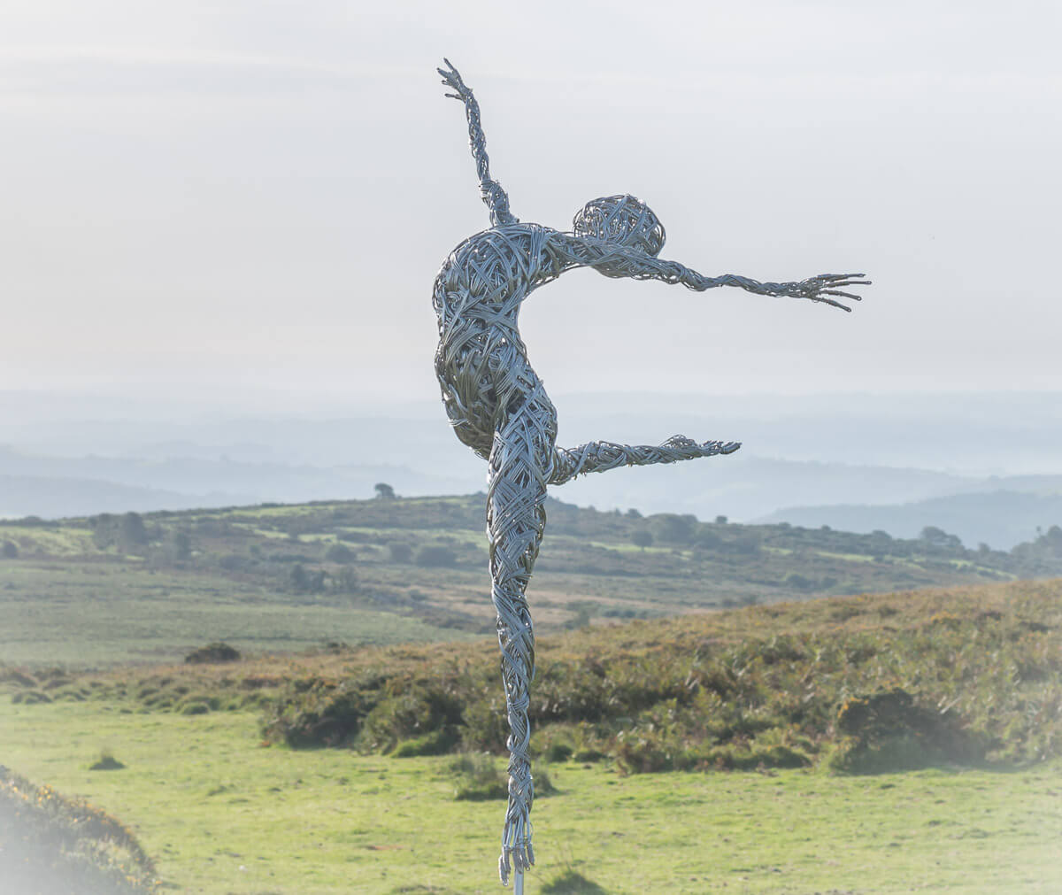 Stainless Steel Wire garden Sculpture Ballerina on Dartmoor