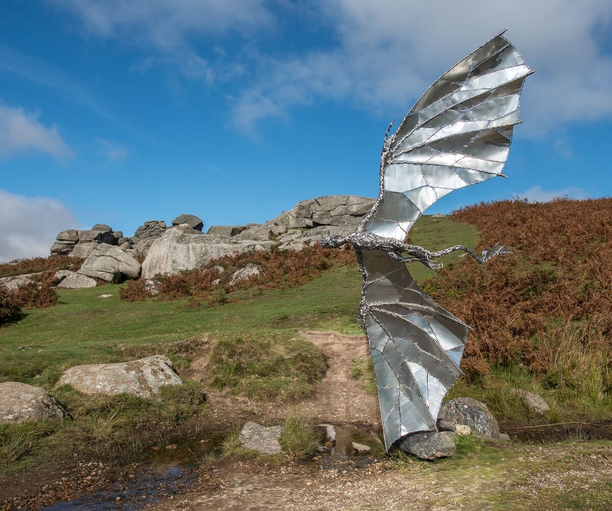 Stainless Steel dragon sculpture Jasper on Dartmoor