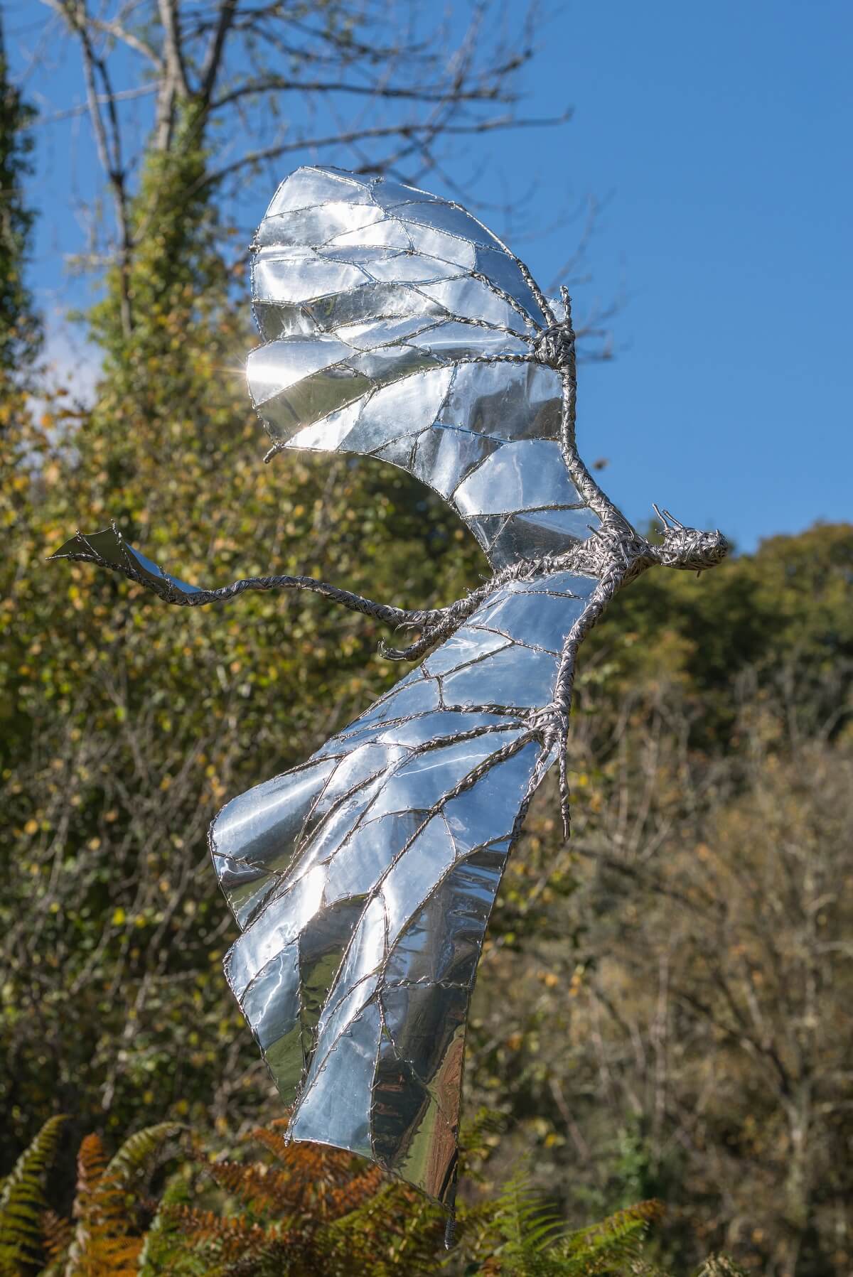 Stainless steel and recycled metal dragon sculpture